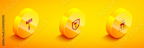 Set Isometric Auction hammer, and jewelry sale icon. Vector