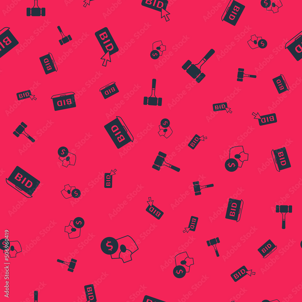 Set Auction jewelry sale, Bid, Online auction and hammer on seamless pattern. Vector Set Auction jewelry sale, Bid, Online auction and hammer on seamless pattern. Vector