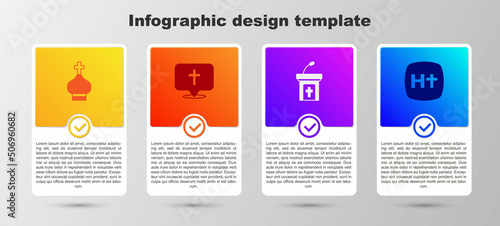 Set Christian church tower, Location building, Church sermon tribune and cross. Business infographic template. Vector