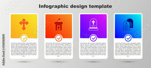 Set Christian cross, Church sermon tribune, Grave with tombstone and Holy bible book. Business infographic template. Vector