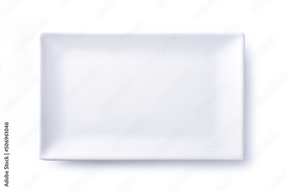 Fototapeta premium Top view White empty square plate on white 