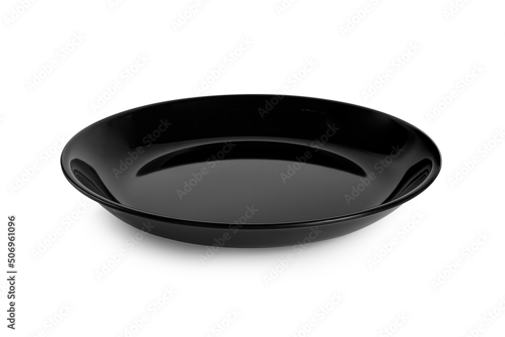 Black plate isolated on white background.