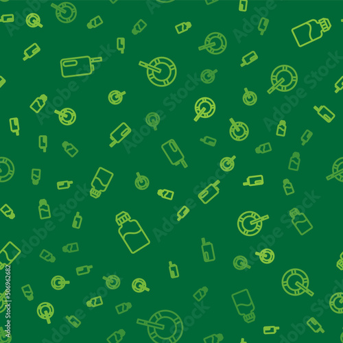 Set line Electronic cigarette, Vape liquid bottle and Ashtray with on seamless pattern. Vector