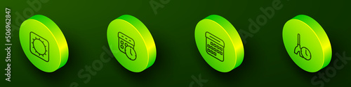 Set Isometric line Sun, Calendar and clock, and Cleaning time icon. Vector