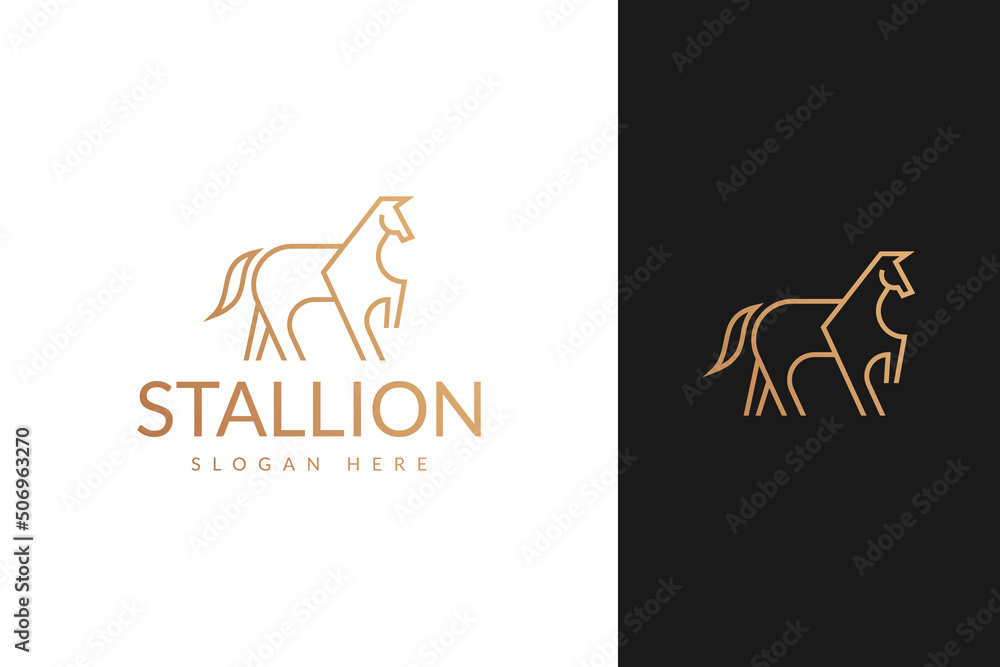 stallion horse with line outline monoline style logo design vector