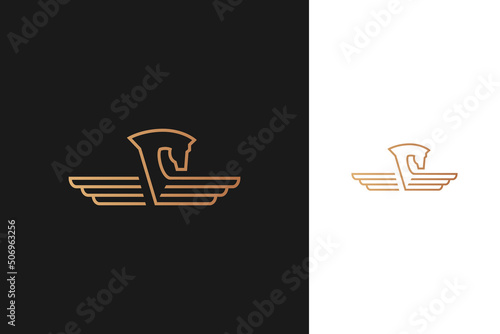 pegasus, winged horse logo design with line outline monoline style