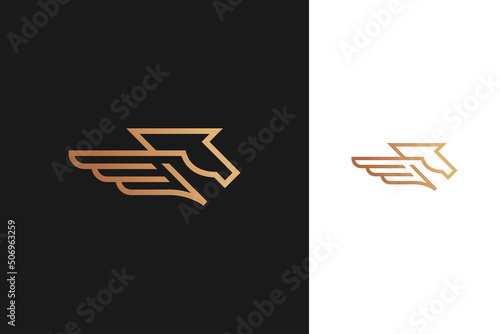 pegasus, winged horse logo design with line outline monoline style