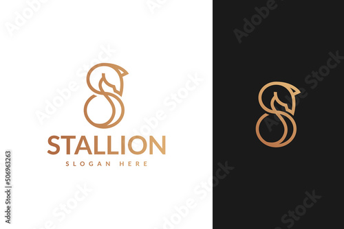 letter s stallion horse with line outline monoline style logo design vector