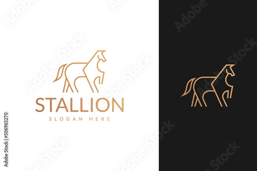 stallion horse with line outline monoline style logo design vector