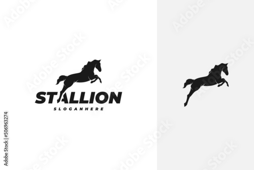jumping running stallion horse silhouette logo design vector