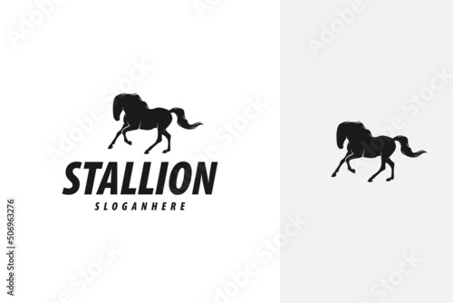 running stallion horse silhouette logo design vector
