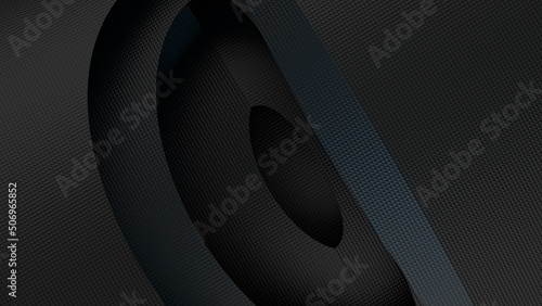 Black Plastic Geometric Abstract Background Wall Paper under blue spot lighting. Architectural Sculpture. 3D illustration. 3D high quality rendering. 3D CG.