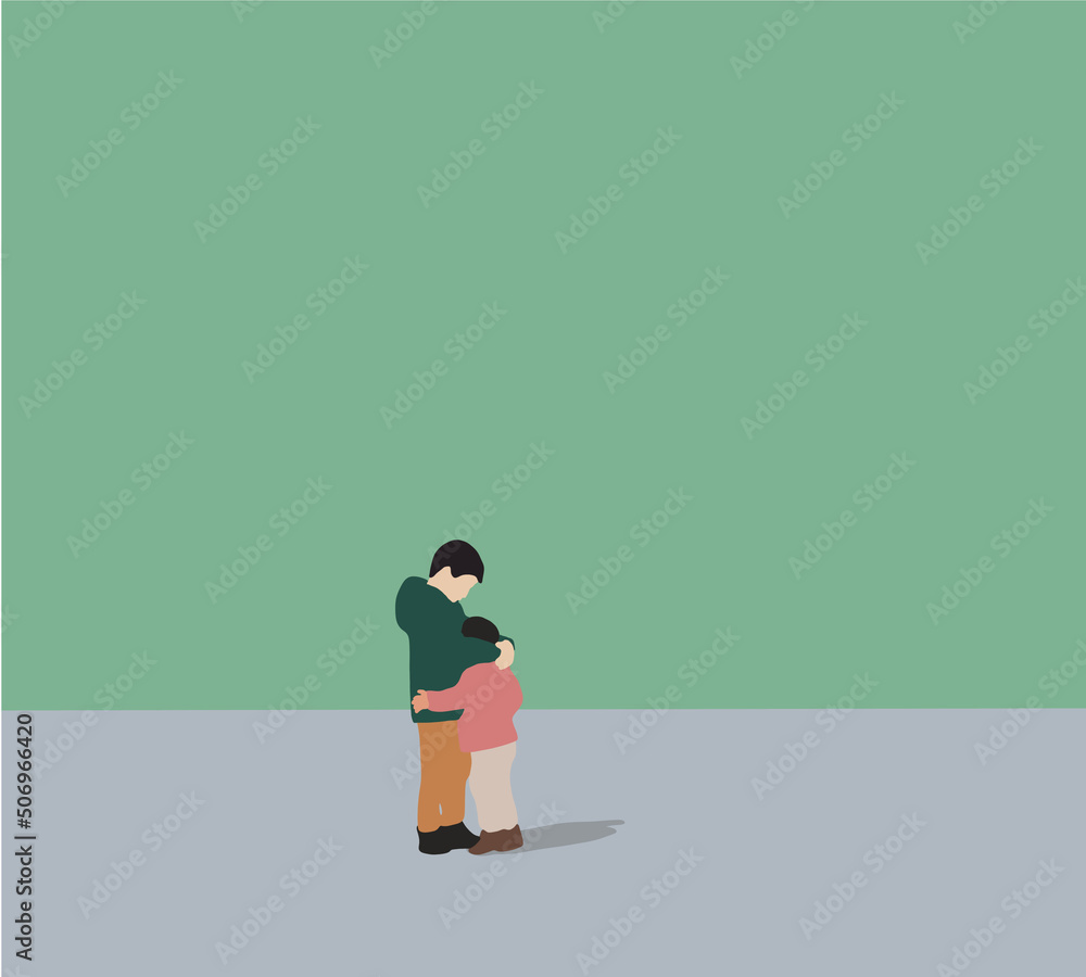 Fototapeta premium Little kids hugging each other. Friends Showing Empathy. Happy smiling kids pupil vector illustration.