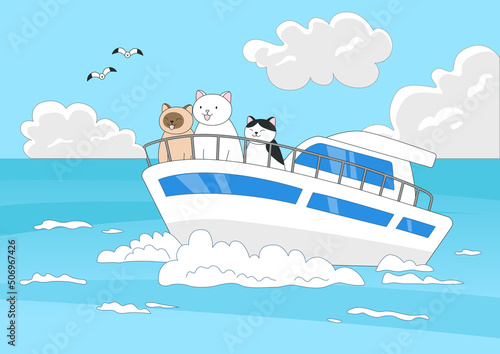 Vector illustration of cats on a yacht.