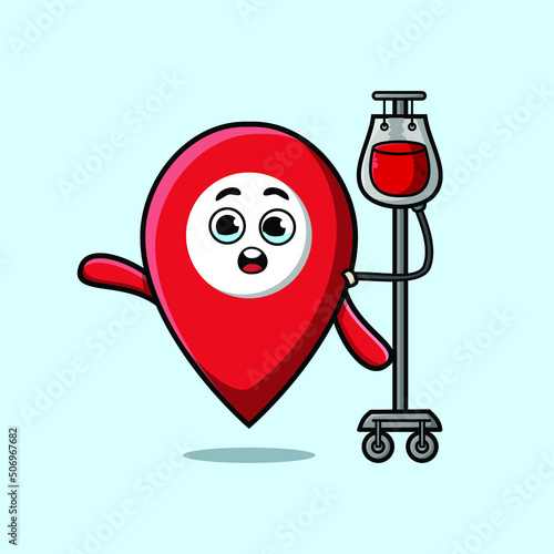 Cute cartoon illustration of pin location having blood transfusion with cute modern style deign