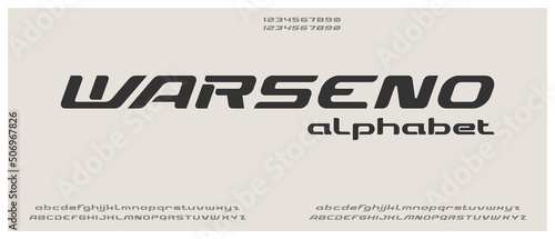 Warseno, digital modern alphabet font with urban style template
