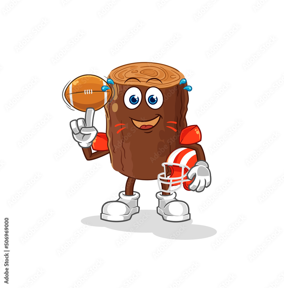 log playing rugby character. cartoon mascot vector