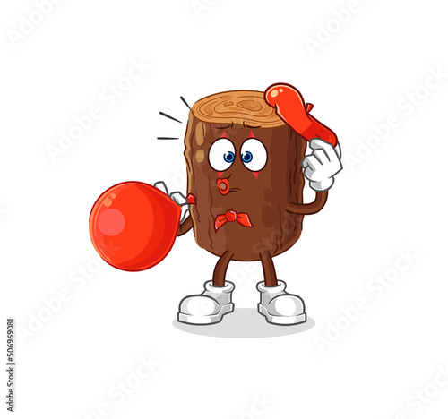 log pantomime blowing balloon. cartoon mascot vector