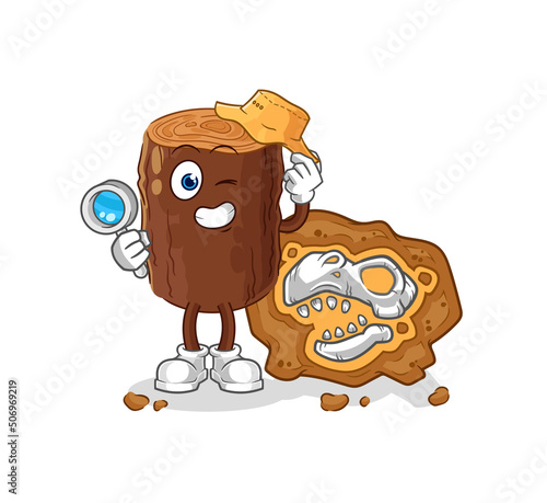 log archaeologists with fossils mascot. cartoon vector