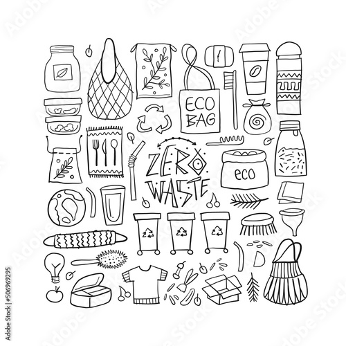 Zero waste. Concept art. Hand drawn for your design