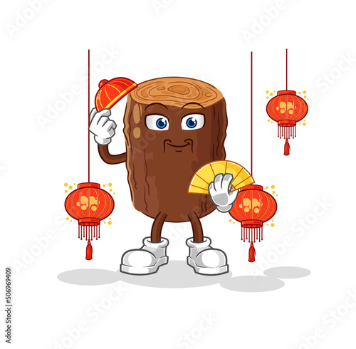 log Chinese with lanterns illustration. character vector