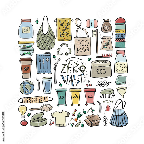 Zero waste. Concept art. Hand drawn for your design