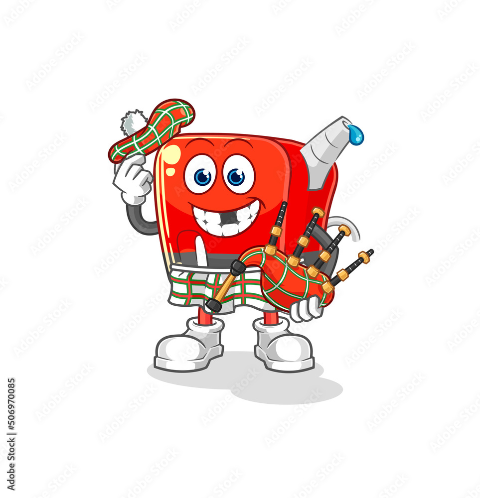 Obraz premium gasoline pump scottish with bagpipes vector. cartoon character