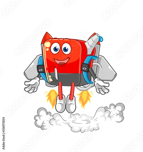 gasoline pump with jetpack mascot. cartoon vector