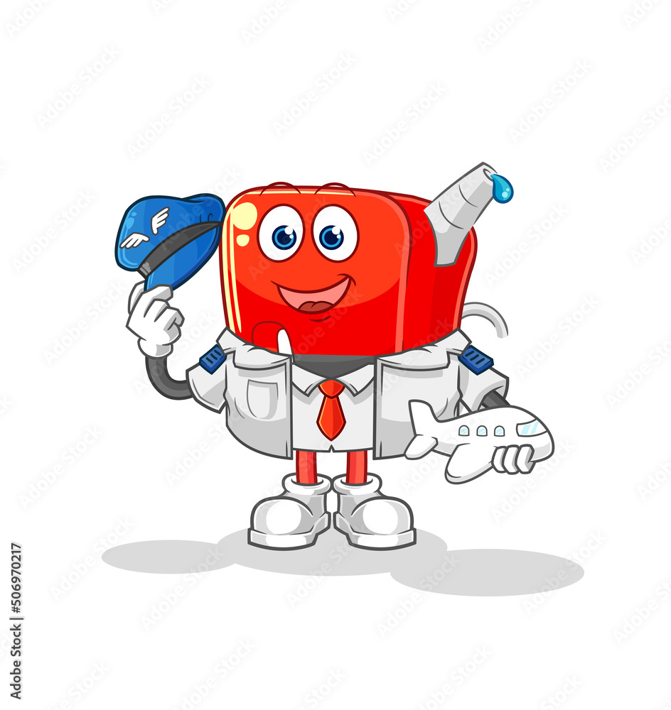 gasoline pump pilot mascot. cartoon vector gasoline pump pilot mascot. cartoon vector