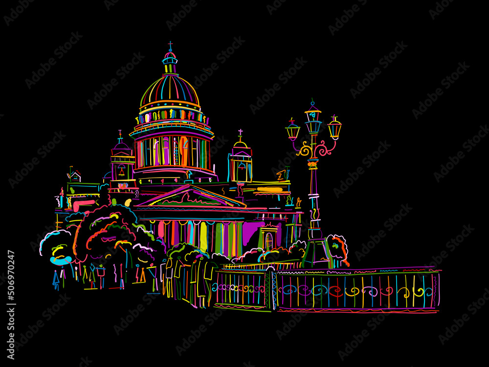 Saint Isaac Cathedral of Saint Petersburg landmark, Russia. Sketch for your design