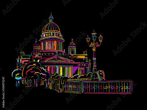 Saint Isaac Cathedral of Saint Petersburg landmark, Russia. Sketch for your design