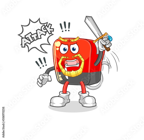 gasoline pump knights attack with sword. cartoon mascot vector