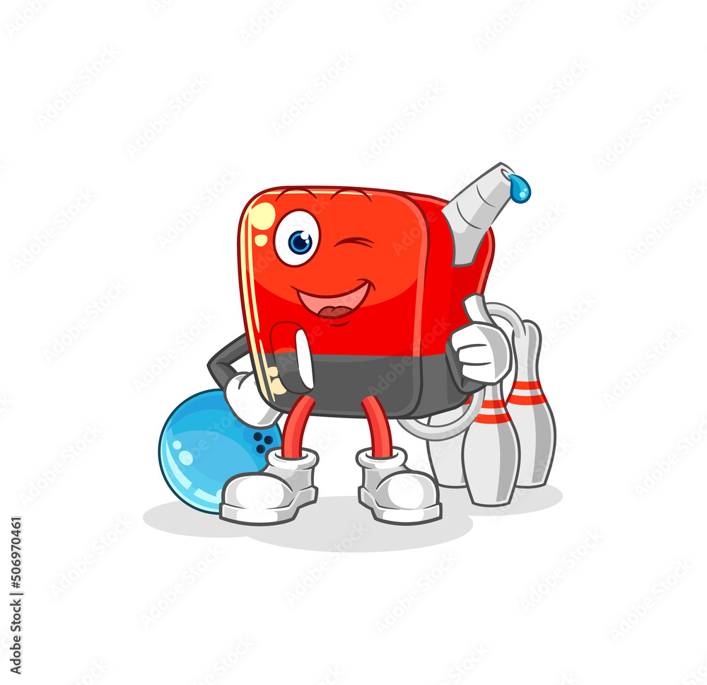 gasoline pump play bowling illustration. character vector