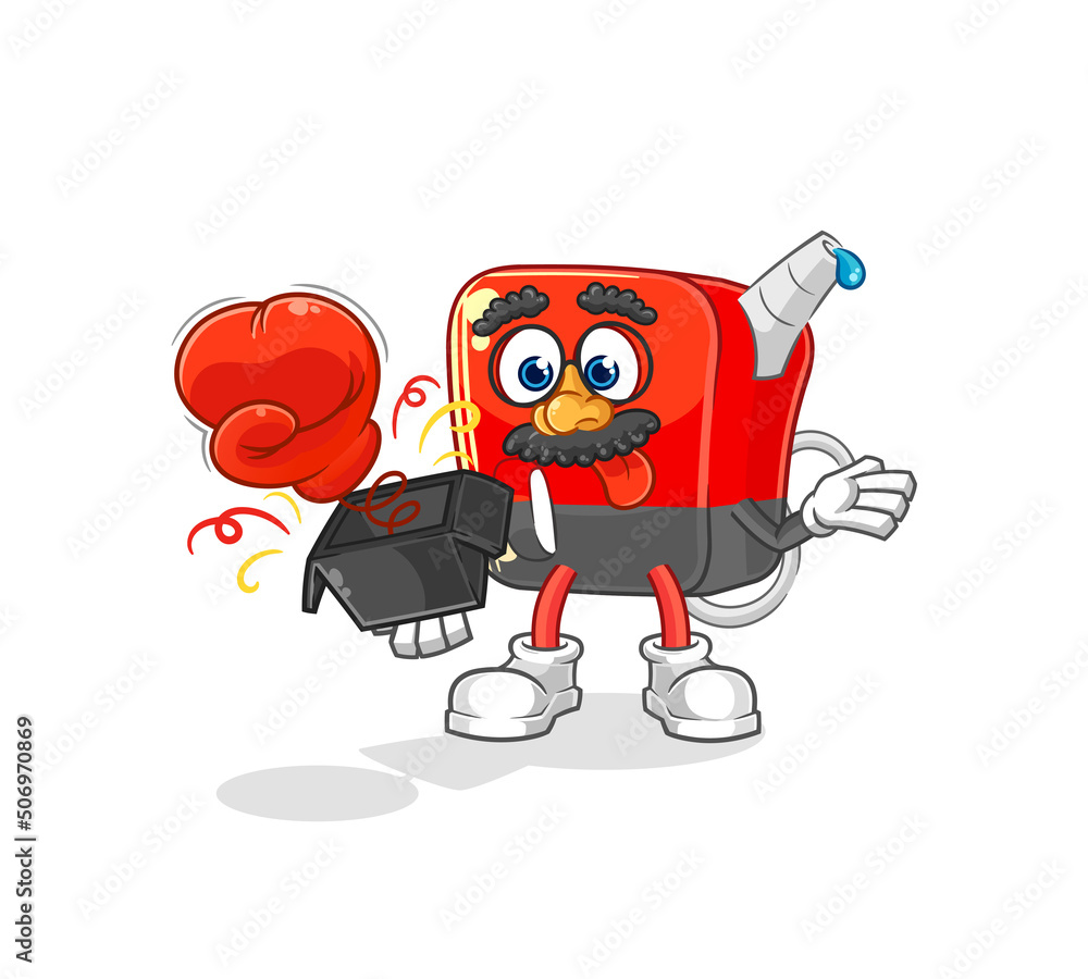 gasoline pump prank glove in the box. cartoon mascot gasoline pump prank glove in the box. cartoon mascot
