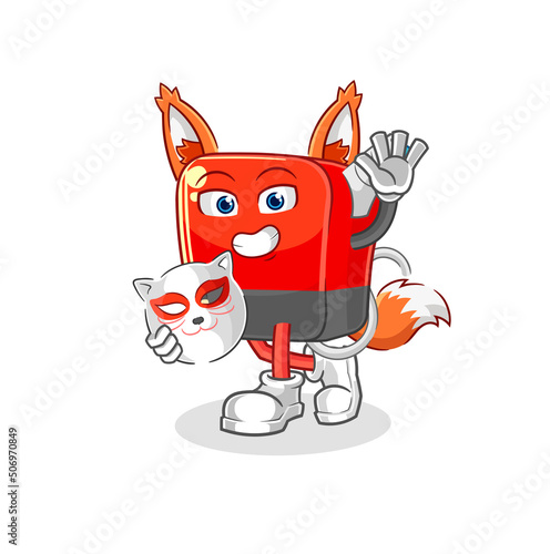 gasoline pump japanese fox character. cartoon mascot
