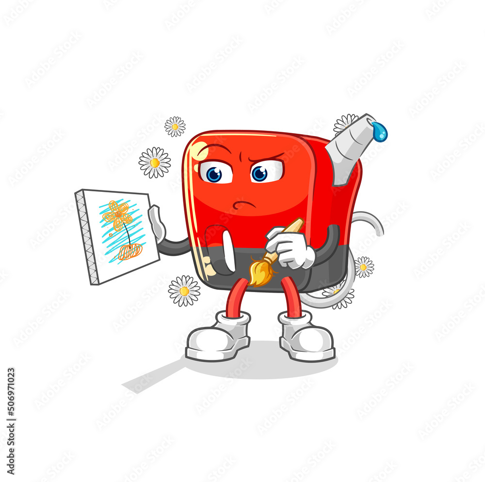 Naklejka premium gasoline pump traditional painter cartoon character vector