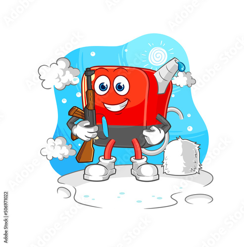 gasoline pump soldier in winter. character mascot vector