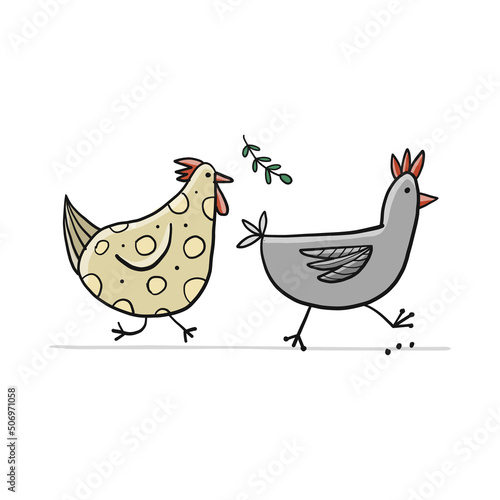 Funny Chicken characters isolated on white. Icon for your design