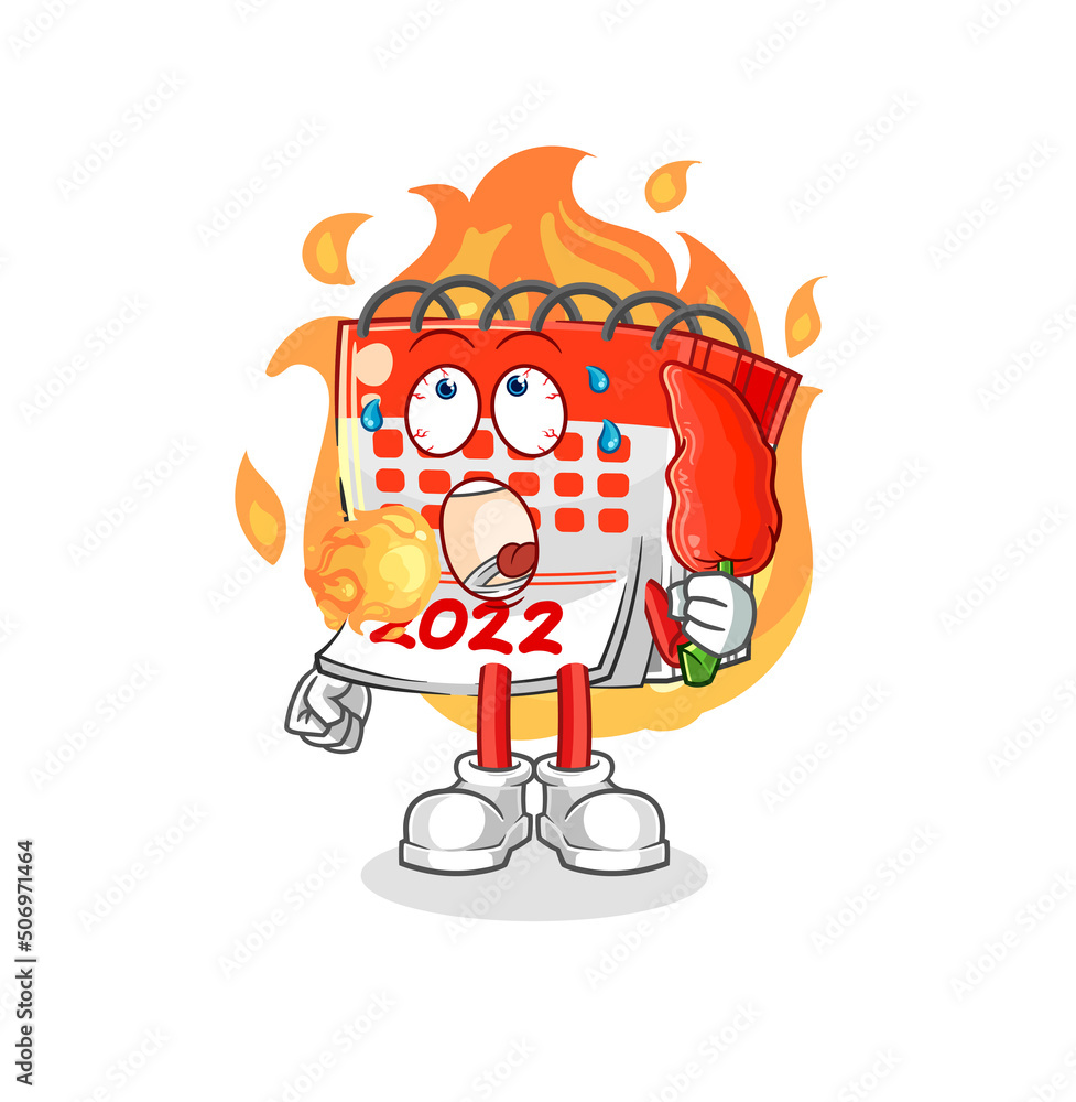 Obraz premium calendar eat hot chilie mascot. cartoon vector