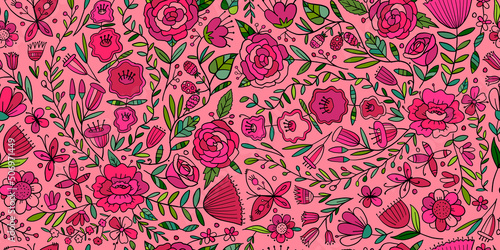 Floral Garden. Spring concept Background. Seamless pattern for your design.