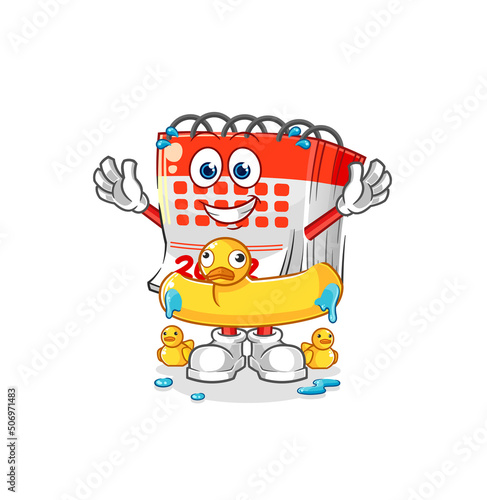 calendar with duck buoy cartoon. cartoon mascot vector © dataimasu