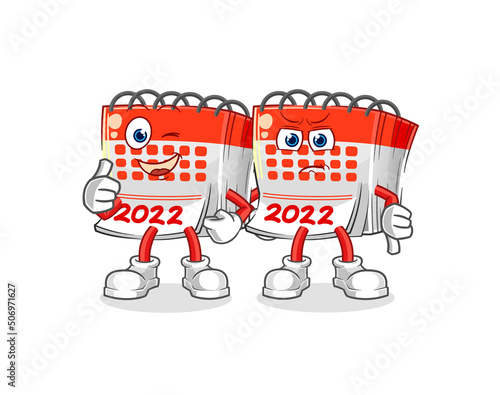 calendar thumbs up and thumbs down. cartoon mascot vector