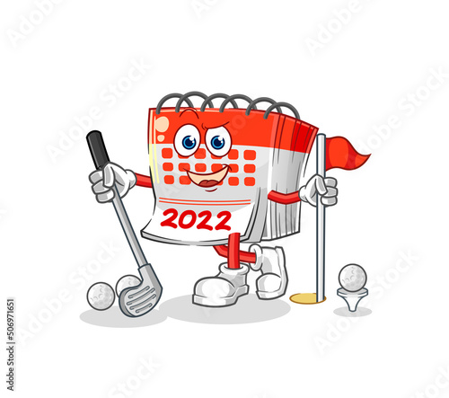 calendar playing golf vector. cartoon character