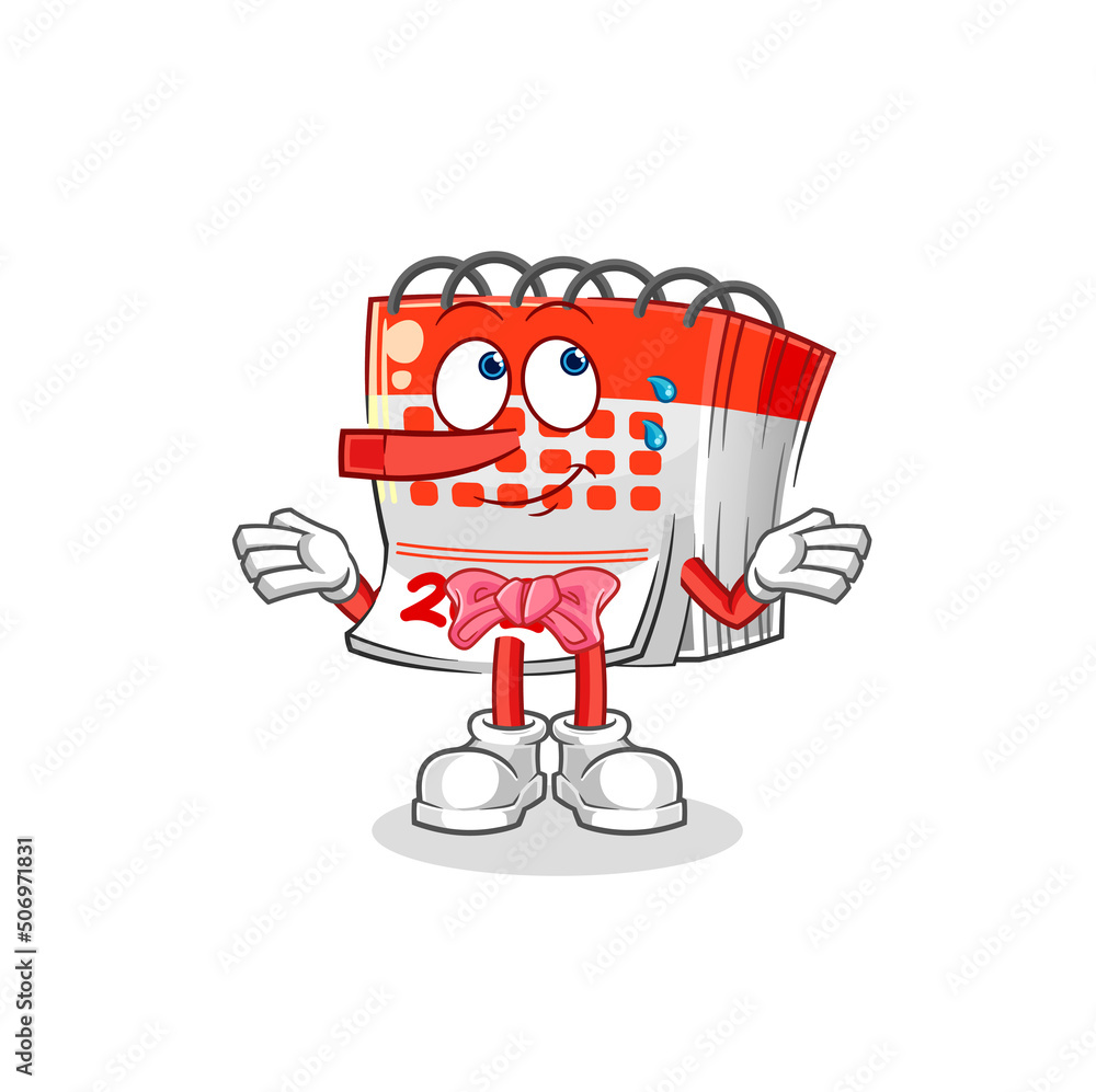 calendar lie like Pinocchio character. cartoon mascot vector calendar lie like Pinocchio character. cartoon mascot vector