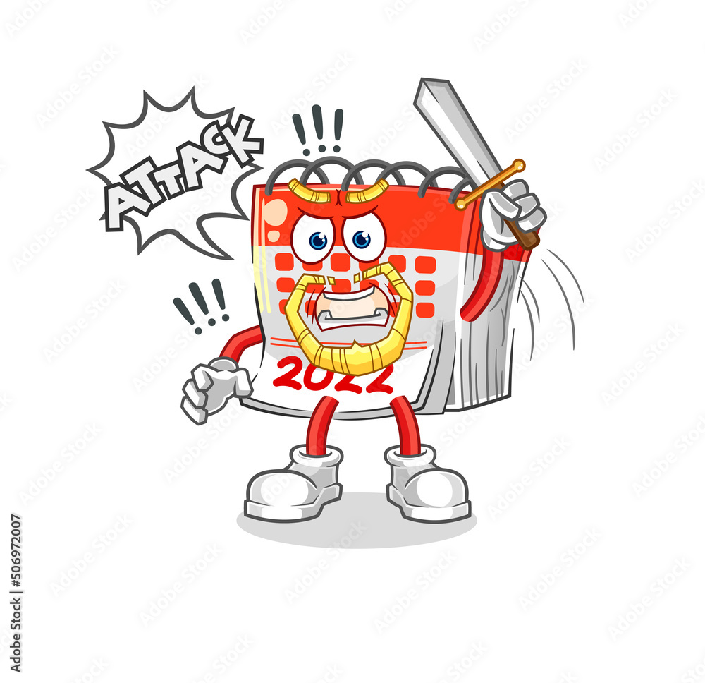 Obraz premium calendar knights attack with sword. cartoon mascot vector