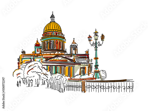 Saint Isaac Cathedral of Saint Petersburg landmark, Russia. Sketch for your design