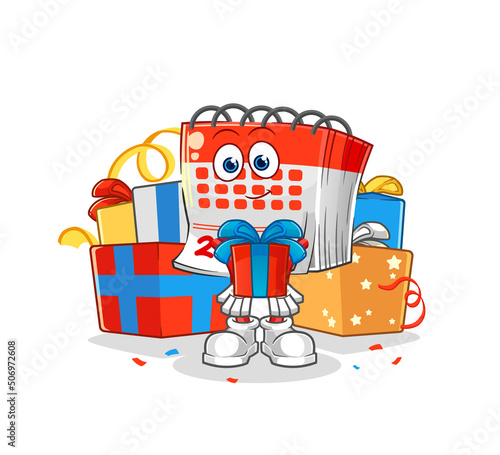 calendar give gifts mascot. cartoon vector