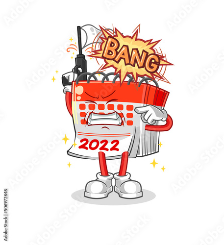 calendar warning shot mascot. cartoon vector
