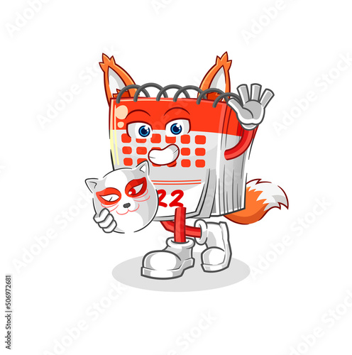 calendar japanese fox character. cartoon mascot
