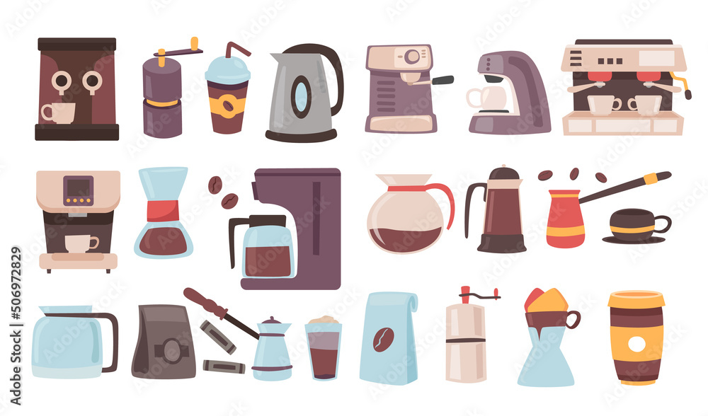 Set of Coffee brewing methods Element Collections, Collection of coffee tools and utensils for brewing and serving, isolated vector cliparts. Hand drawn doodle illustrations. Coffee machine, Turkish. Set of Coffee brewing methods Element Collections, Collection of coffee tools and utensils for brewing and serving, isolated vector cliparts. Hand drawn doodle illustrations. Coffee machine, Turkish.